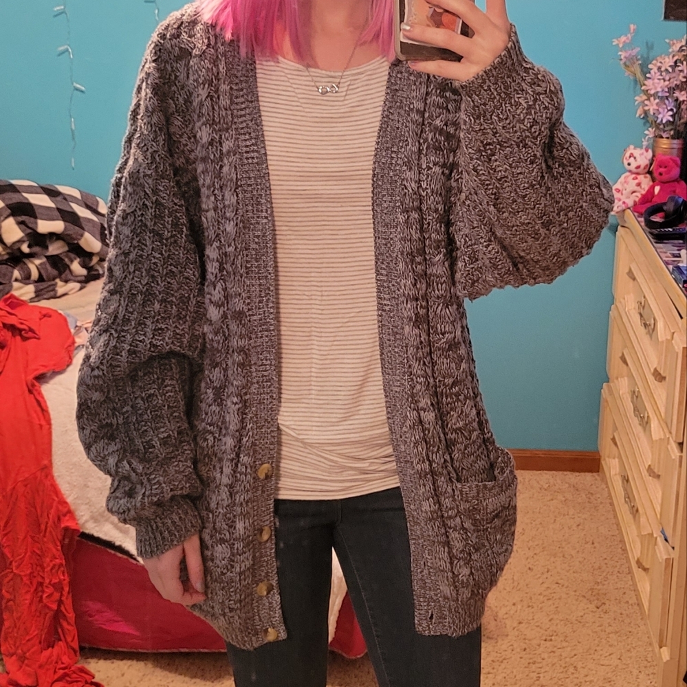 blue gray wool cardigan